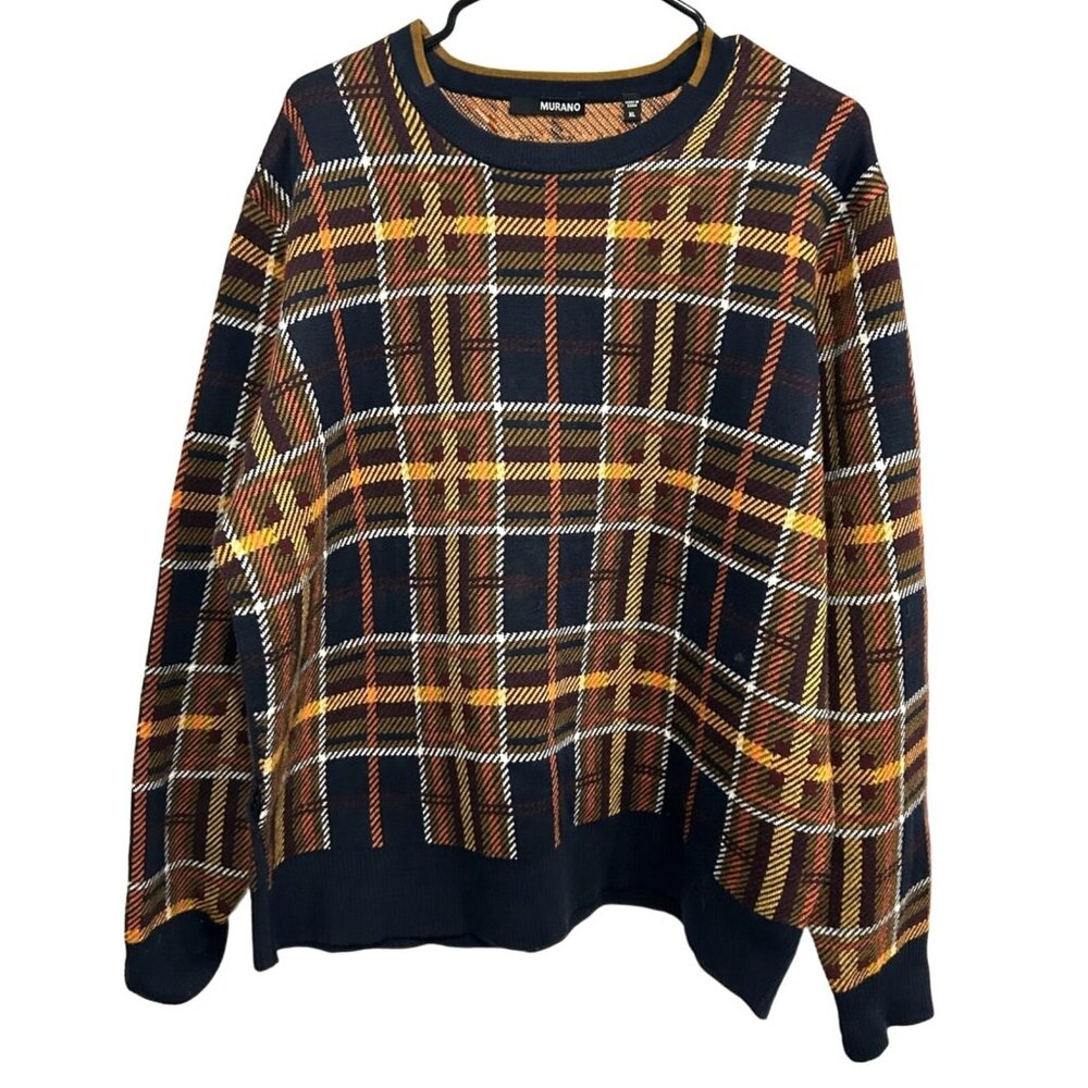 Murano Mens Plaid Sweater Multicolor Crew Neck Sz XL